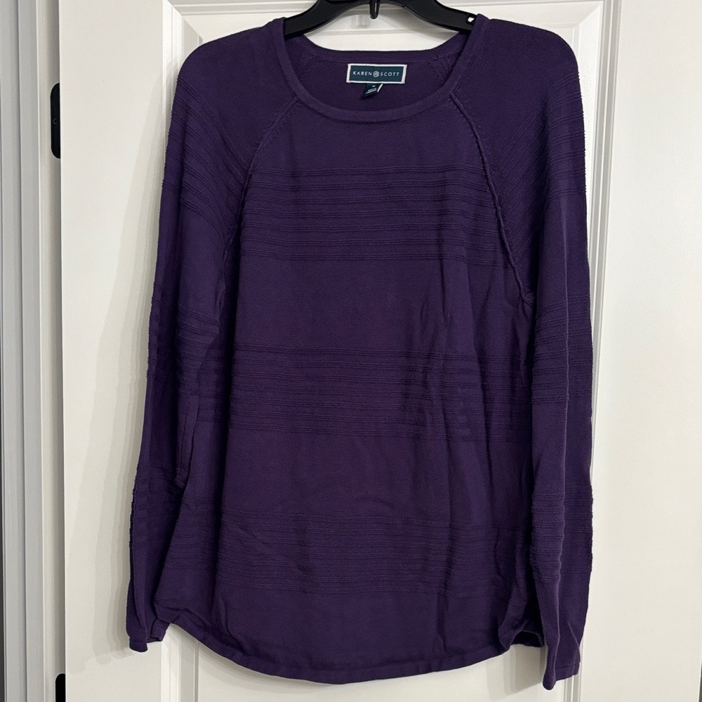 Karen Scott Purple Long Sleeve Top Medium Cotton
